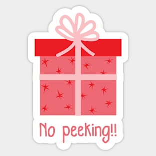 Christmas red Present Gift Box with pink Ribbon - No Peeking! Sticker